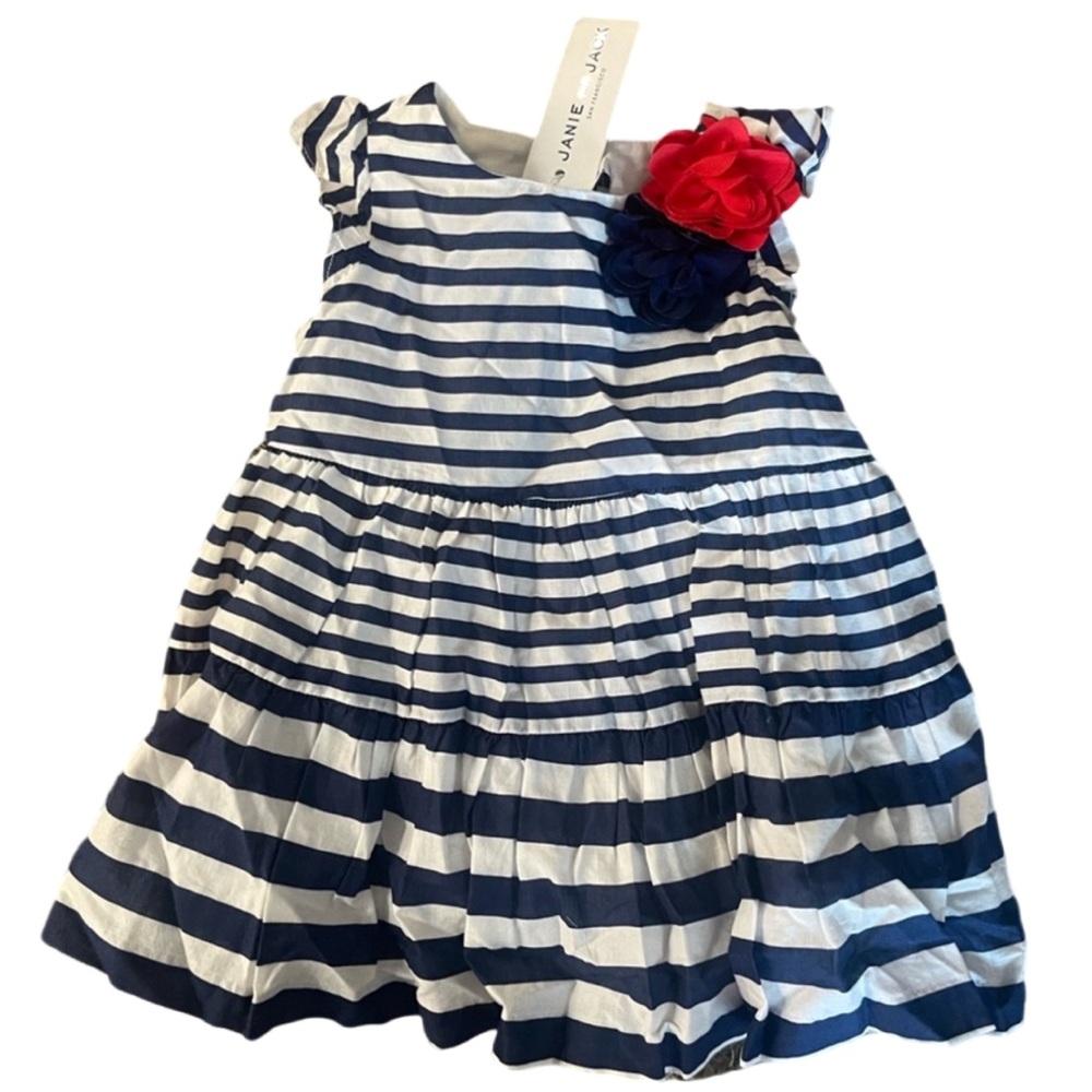 Janie and Jack Toddler Blue & White Striped Dress NWT Size 12-18 Months